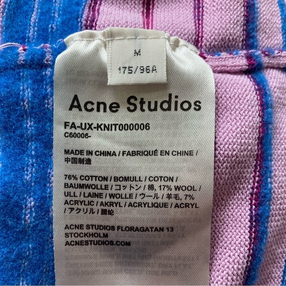 Acne Studios Nimah Striped Face Sweater Textured Cotton Wool in Pink Blue - Picture 7 of 11